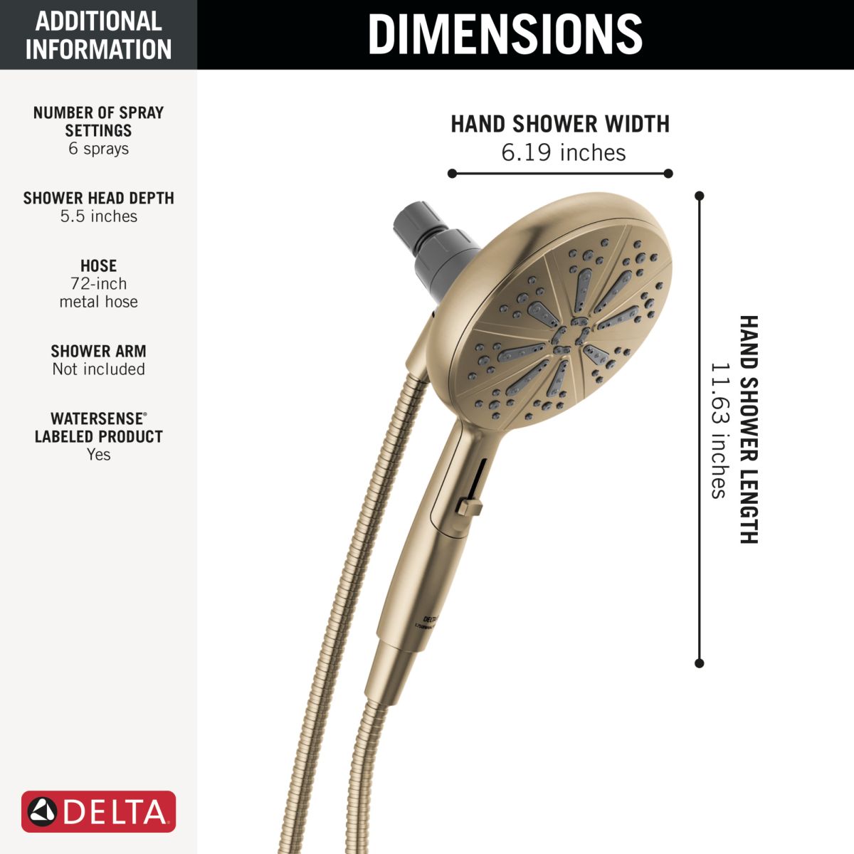 DELTA Universal Showering Components 6-Setting SureDock Magnetic Hand Shower — Champagne Bronze