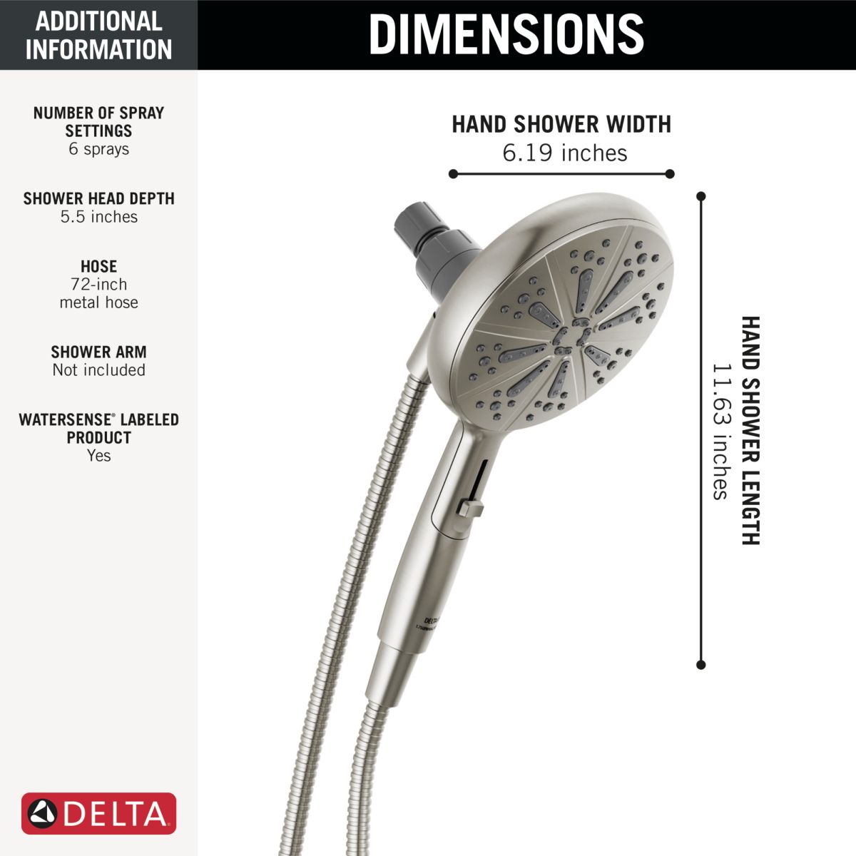 DELTA Universal Showering Components 6-Setting SureDock Magnetic Hand Shower — Spotshield Brushed Nickel