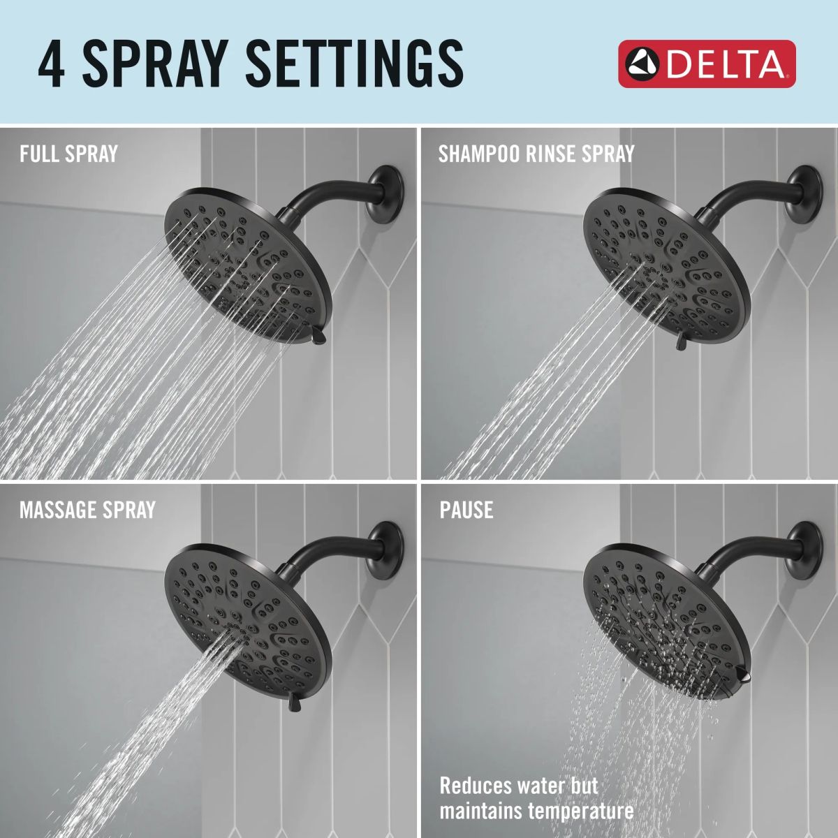 DELTA Universal Showering Components 4 Setting Shower Head — Matte Black