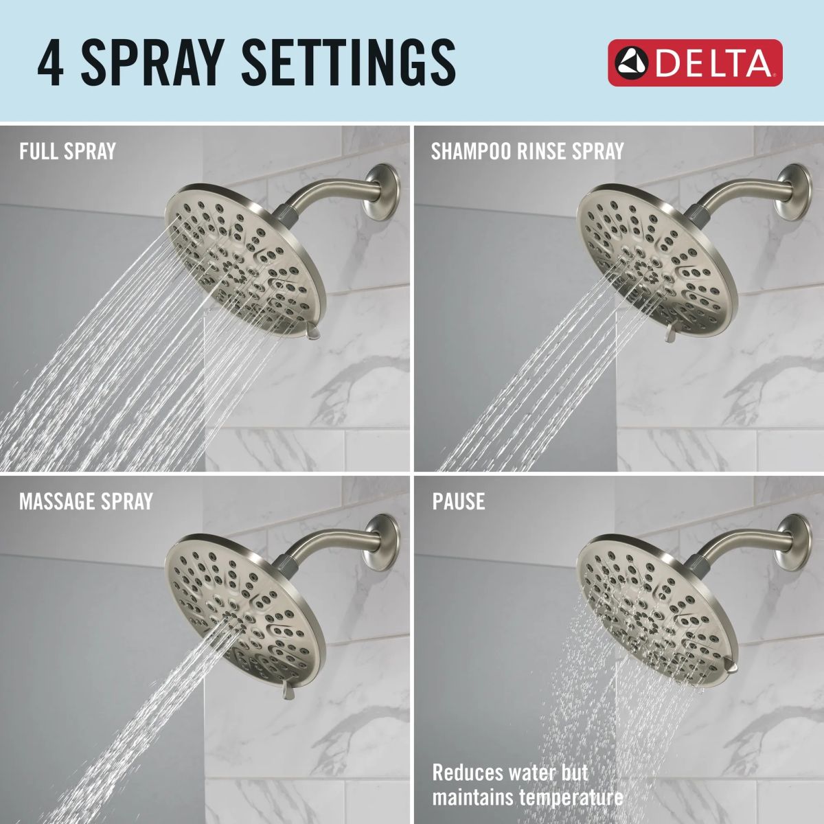 DELTA Universal Showering Components 4 Setting Shower Head — Spotshield Brushed Nickel