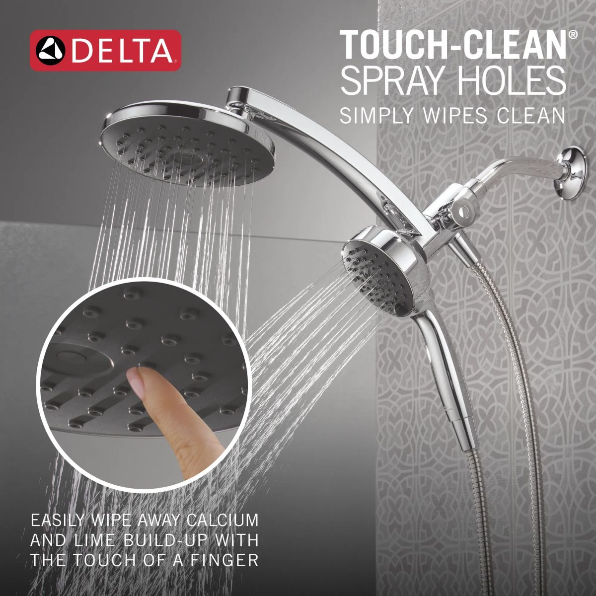 DELTA Universal Showering Components PivotPro 3-in-1 Combination Shower with TouchClean Spray Face — Chrome