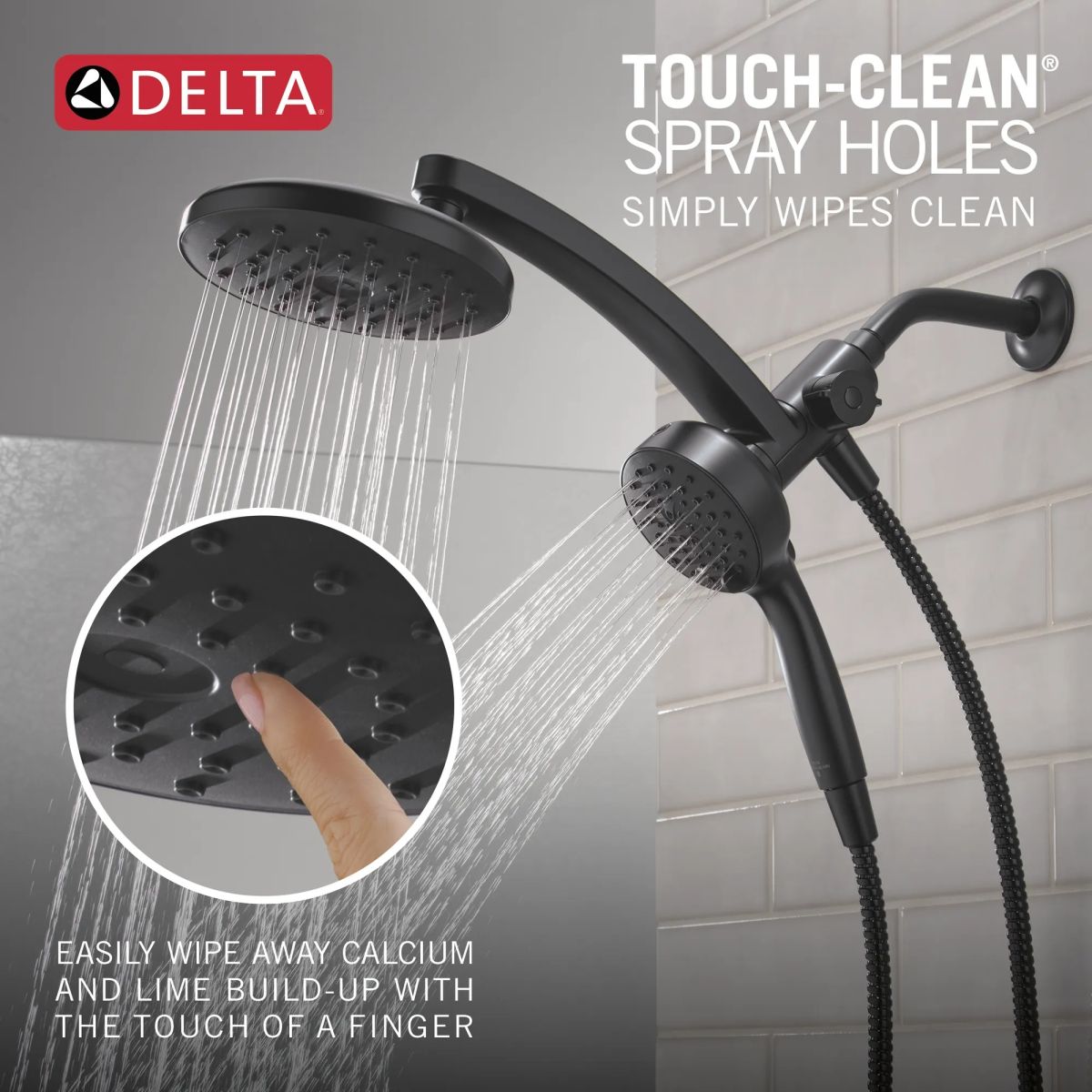 DELTA Universal Showering Components PivotPro 3-in-1 Combination Shower with TouchClean Spray Face — Matte Black