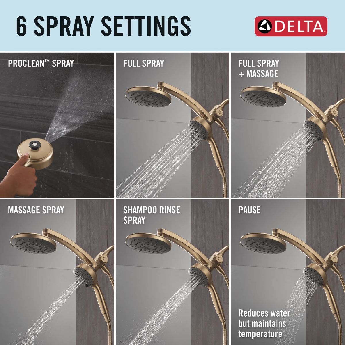 DELTA Universal Showering Components PivotPro 3-in-1 Combination Shower with TouchClean Spray Face — Champagne Bronze