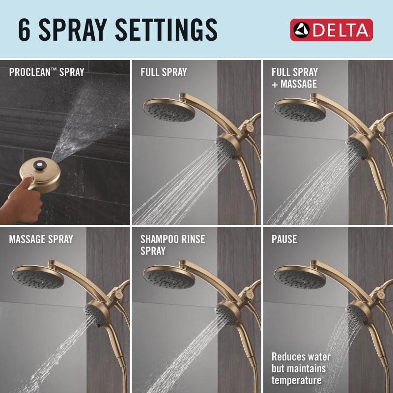 DELTA Universal Showering Components PivotPro 3-in-1 Combination Shower with TouchClean Spray Face — Champagne Bronze