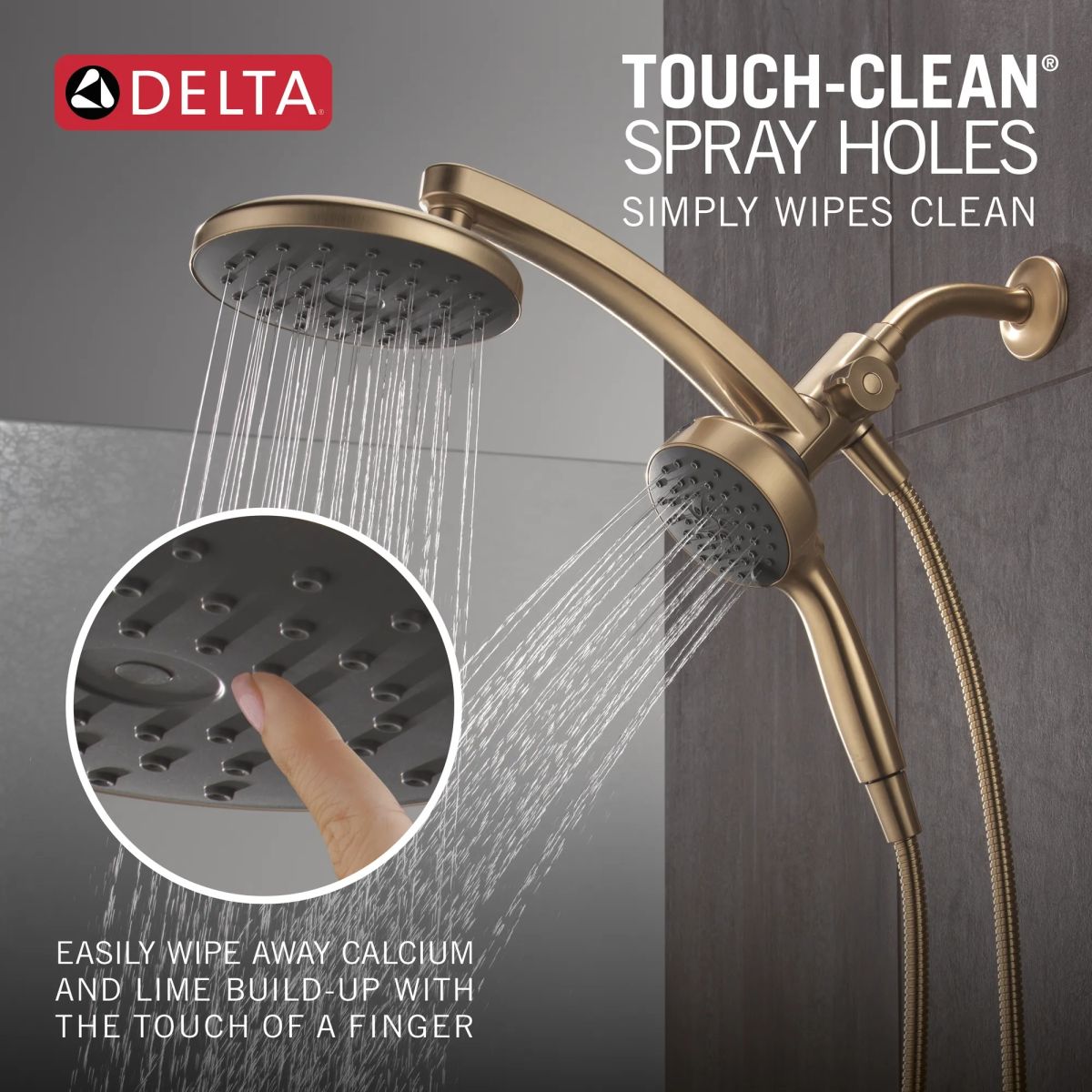 DELTA Universal Showering Components PivotPro 3-in-1 Combination Shower with TouchClean Spray Face — Champagne Bronze