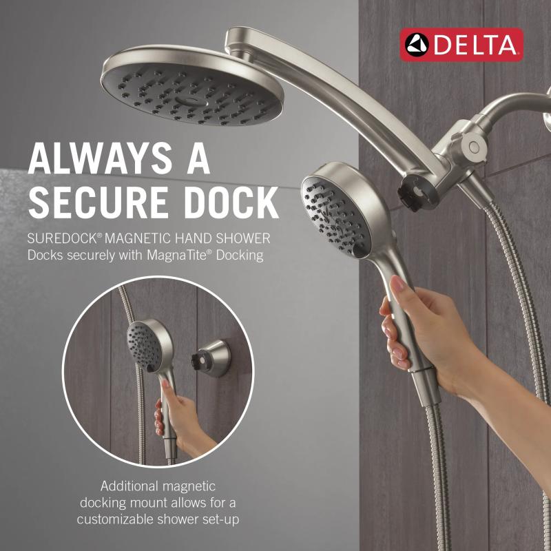 DELTA Universal Showering Components PivotPro 3-in-1 Combination Shower with TouchClean Spray Face — Spotshield Brushed Nickel