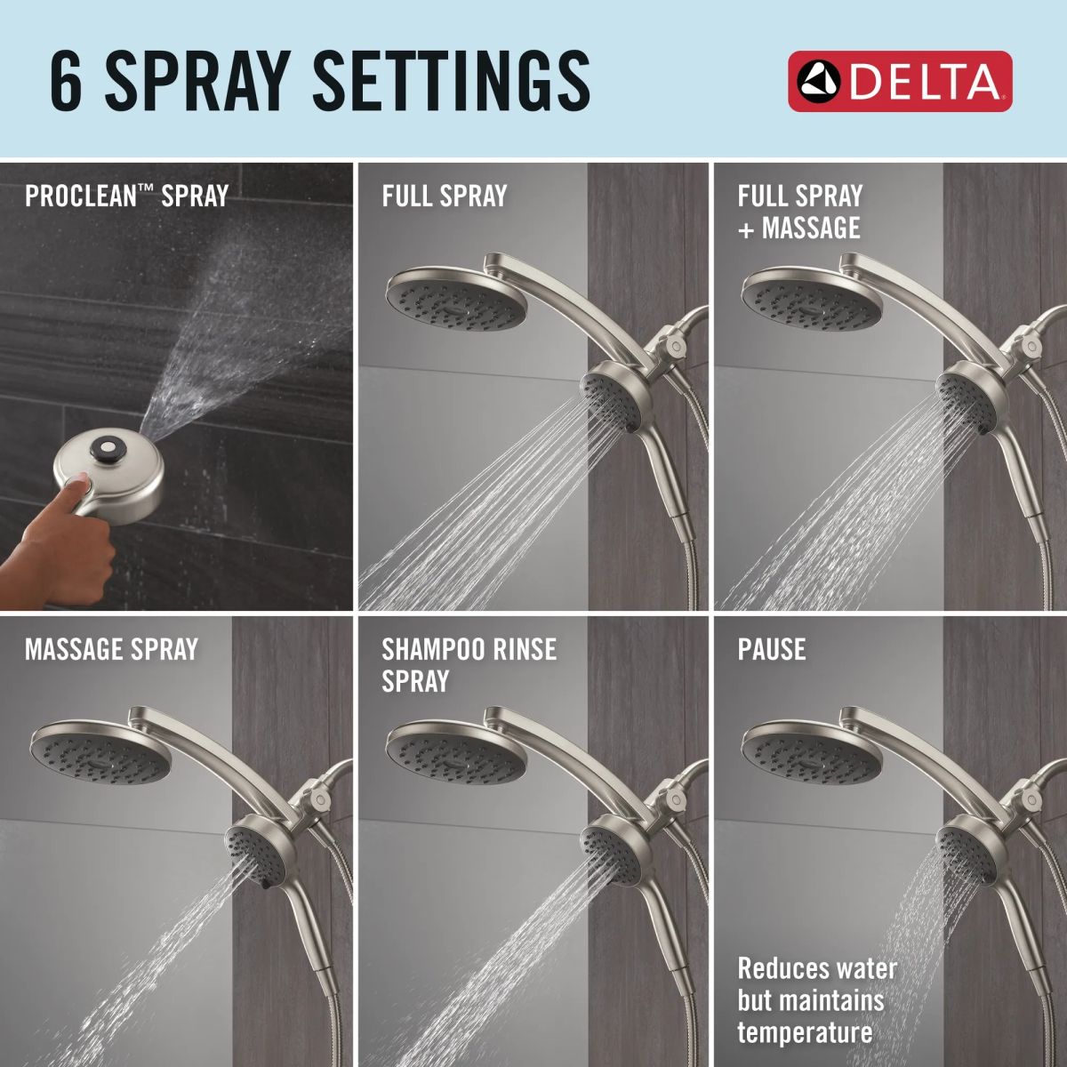 DELTA Universal Showering Components PivotPro 3-in-1 Combination Shower with TouchClean Spray Face — Spotshield Brushed Nickel