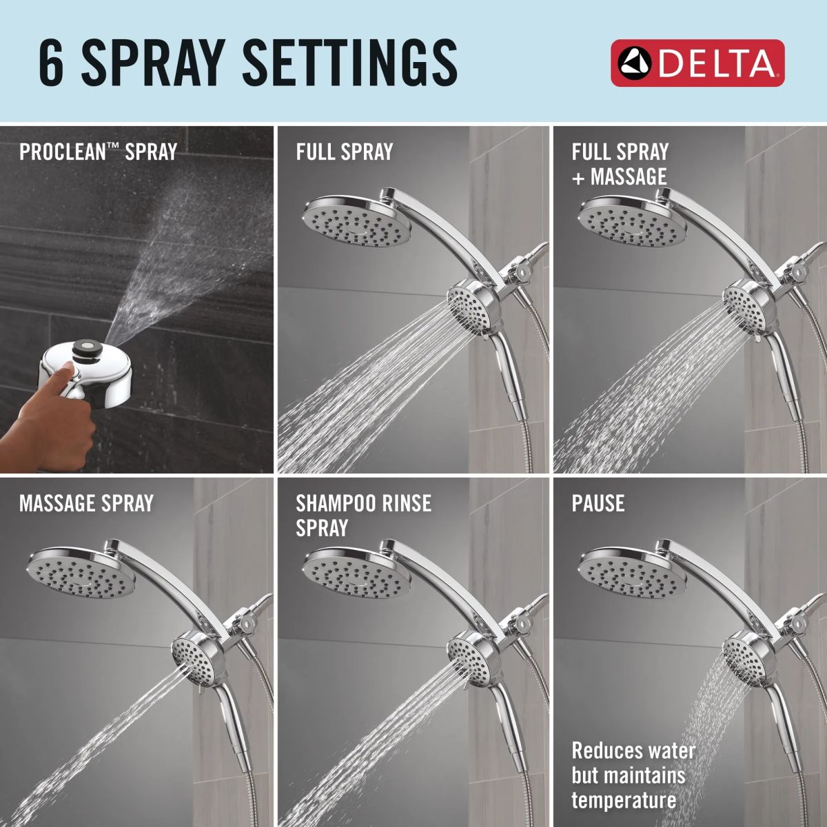 DELTA Universal Showering Components PivotPro 3-in-1 Combination Shower — Chrome