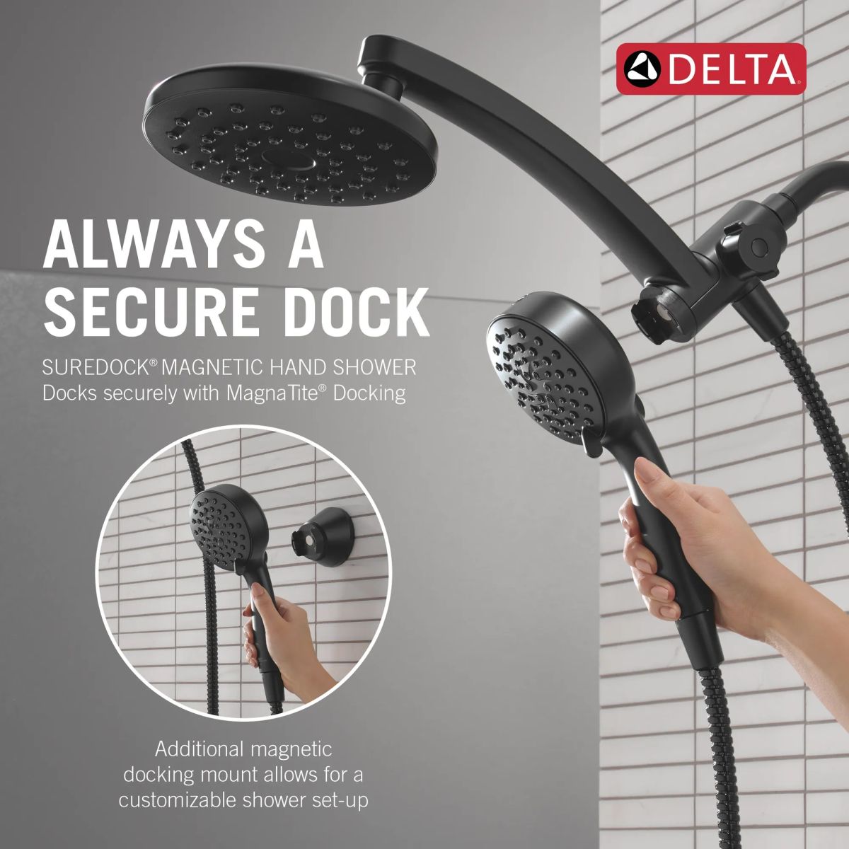 DELTA Universal Showering Components PivotPro 3-in-1 Combination Shower — Matte Black
