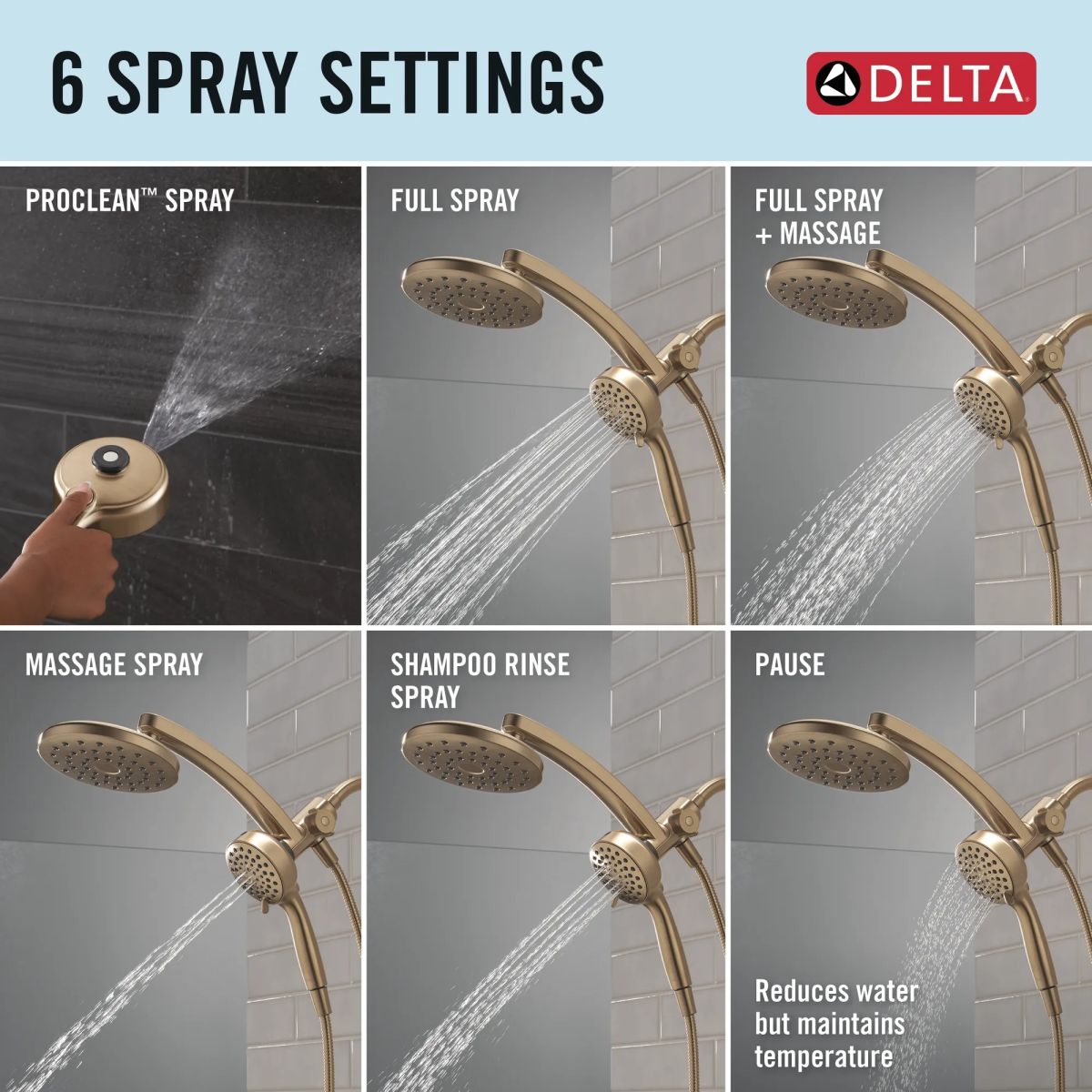 DELTA Universal Showering Components PivotPro 3-in-1 Combination Shower — Champagne Bronze