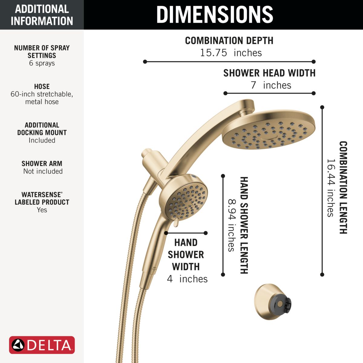 DELTA Universal Showering Components PivotPro 3-in-1 Combination Shower — Champagne Bronze