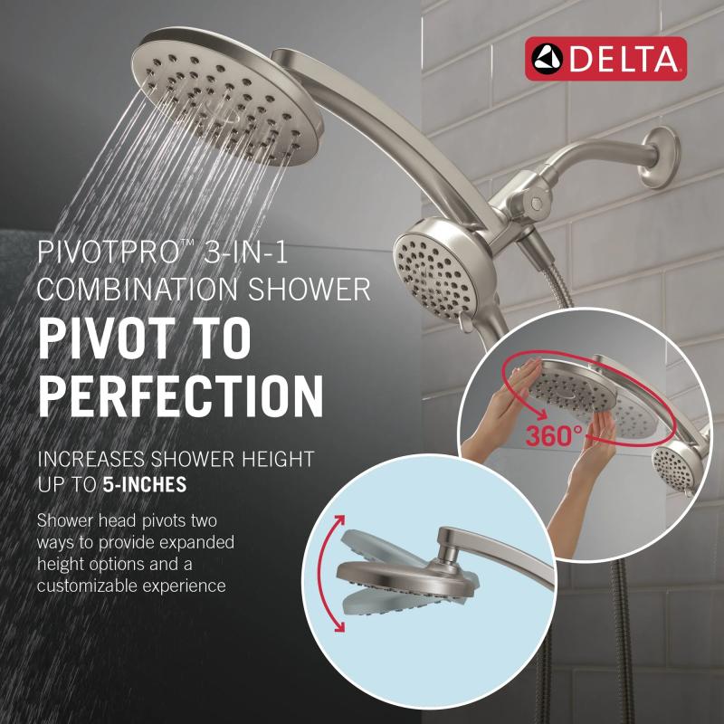 DELTA Universal Showering Components PivotPro 3-in-1 Combination Shower — Spotshield Brushed Nickel