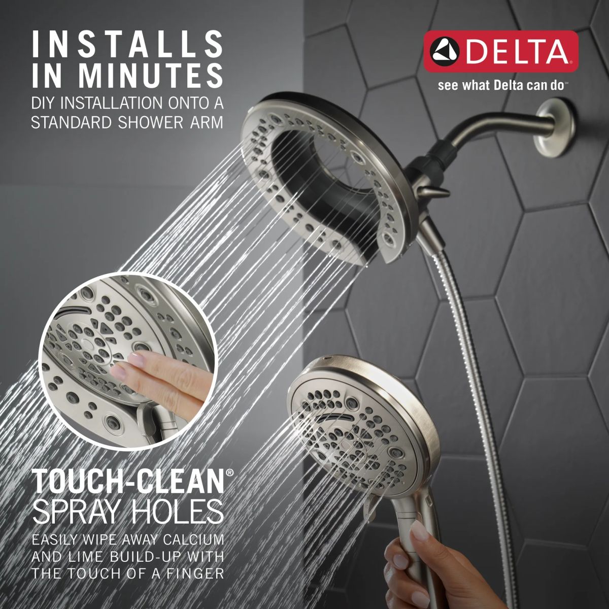DELTA Universal Showering Components In2ition 7-Setting Two-in-One Shower — Spotshield Brushed Nickel
