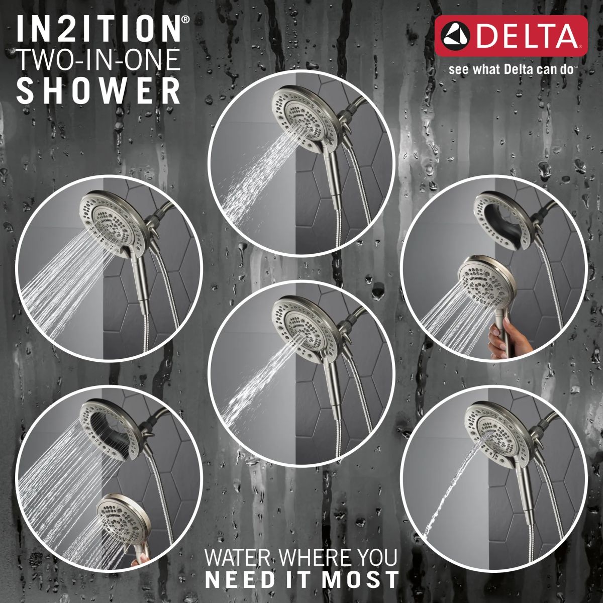 DELTA Universal Showering Components In2ition 7-Setting Two-in-One Shower — Satin Nickel