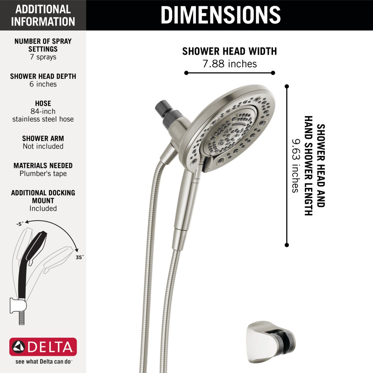 DELTA Universal Showering Components In2ition 7-Setting Two-in-One Shower — Satin Nickel