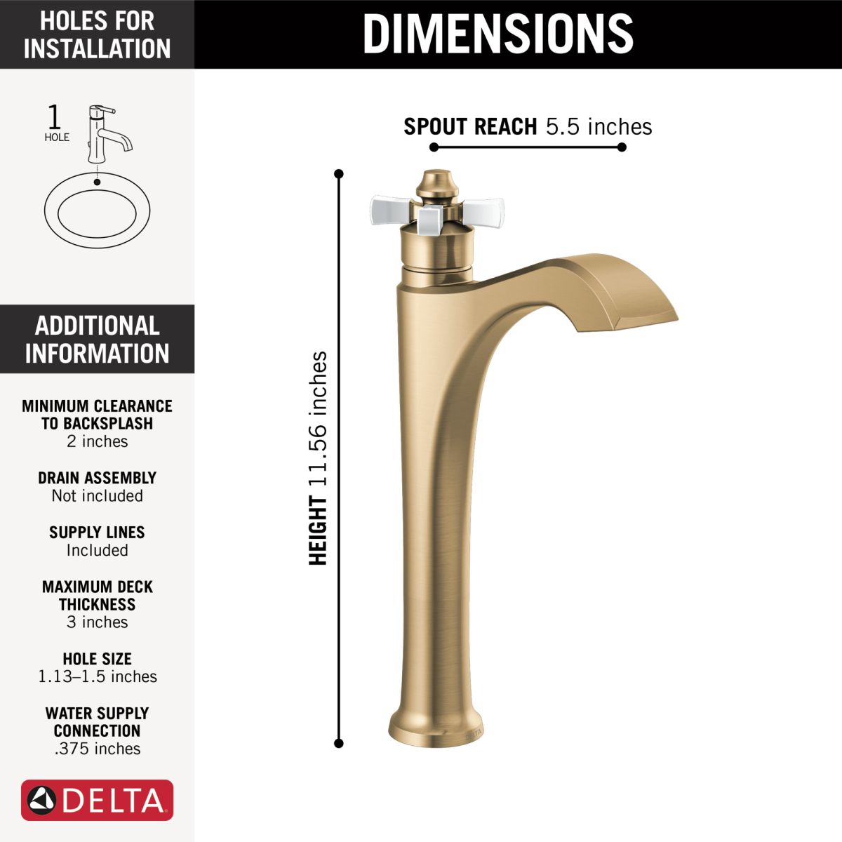 DELTA Dorval Single Handle Vessel Bathroom Faucet — Champagne Bronze / Porcelain
