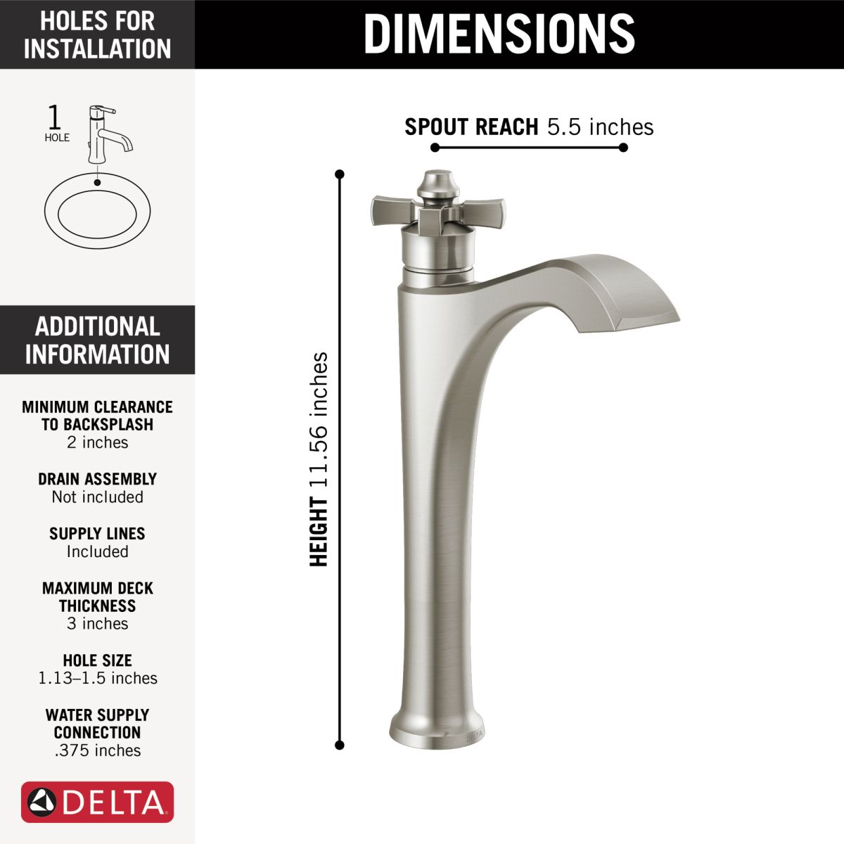 DELTA Dorval Single Handle Vessel Bathroom Faucet — Stainless