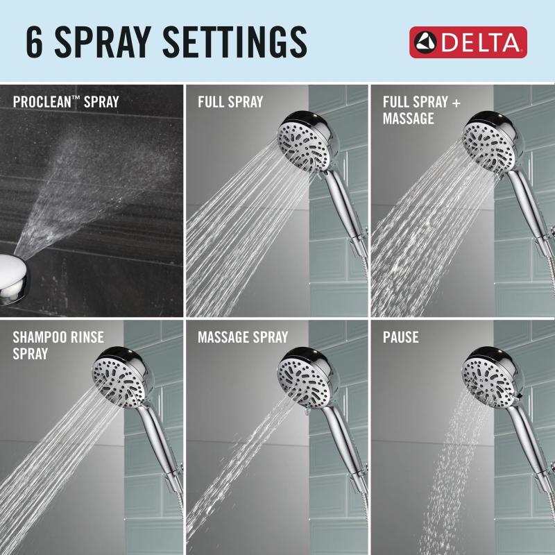 DELTA Universal Showering Components 6-Setting Hand Shower with Cleaning Spray — Chrome