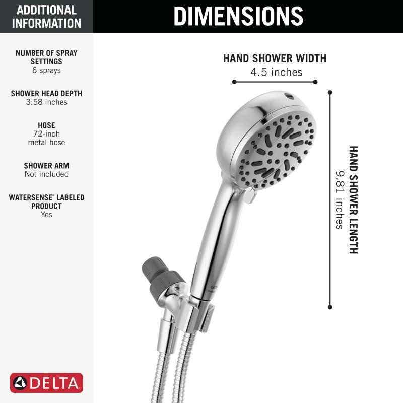 DELTA Universal Showering Components 6-Setting Hand Shower with Cleaning Spray — Chrome