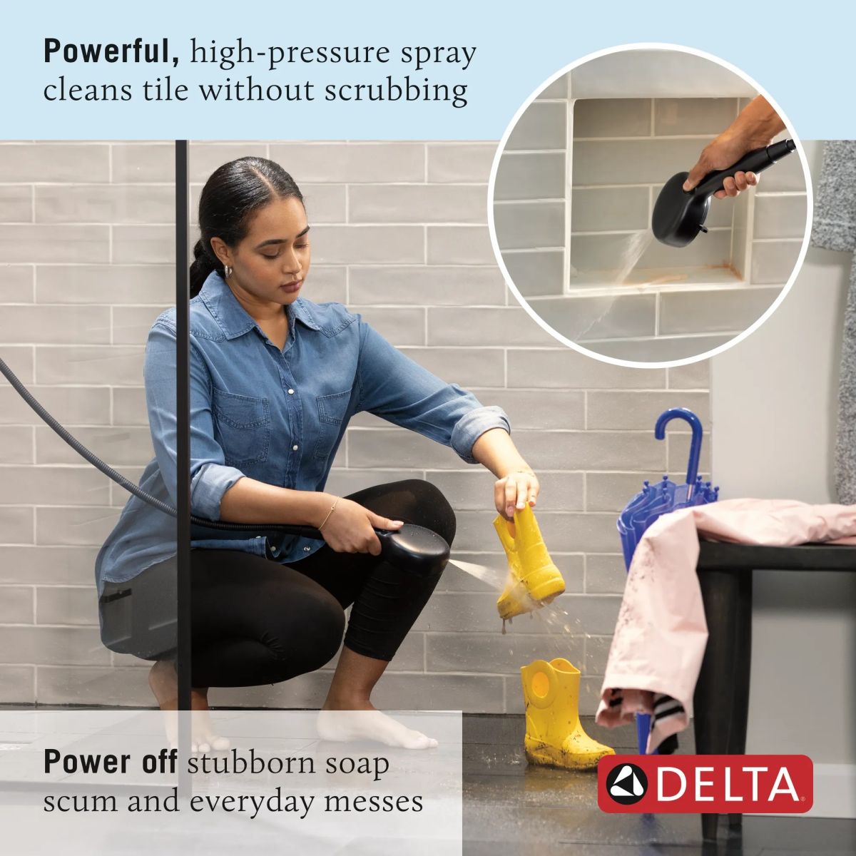 DELTA Universal Showering Components 6-Setting Hand Shower with Cleaning Spray — Matte Black