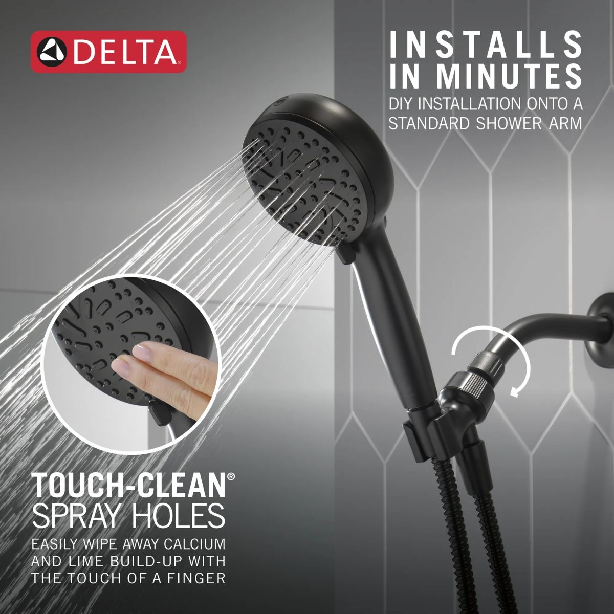 DELTA Universal Showering Components 6-Setting Hand Shower with Cleaning Spray — Matte Black