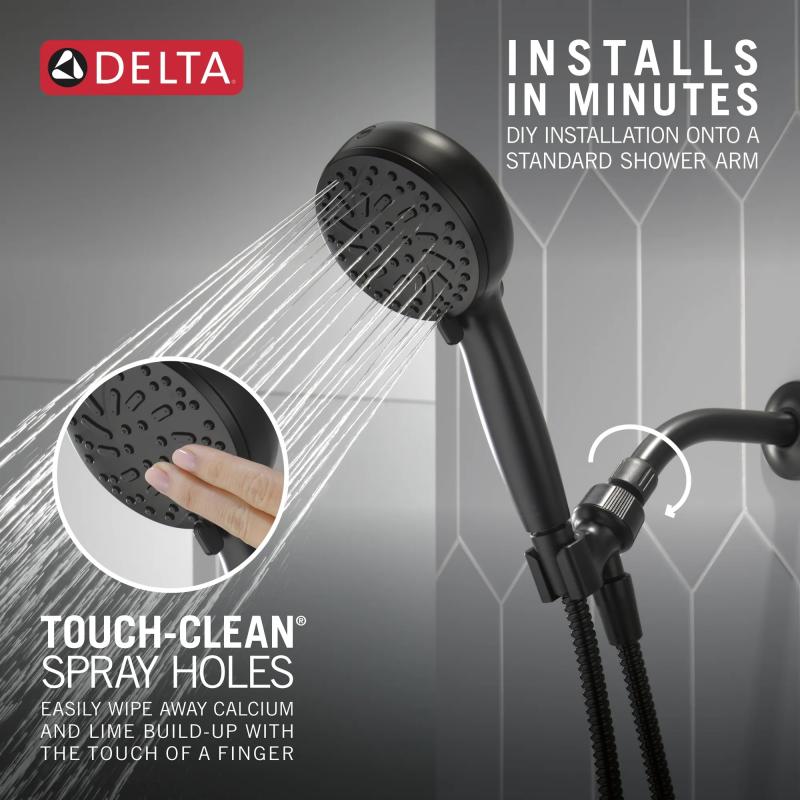 DELTA Universal Showering Components 6-Setting Hand Shower with Cleaning Spray — Matte Black