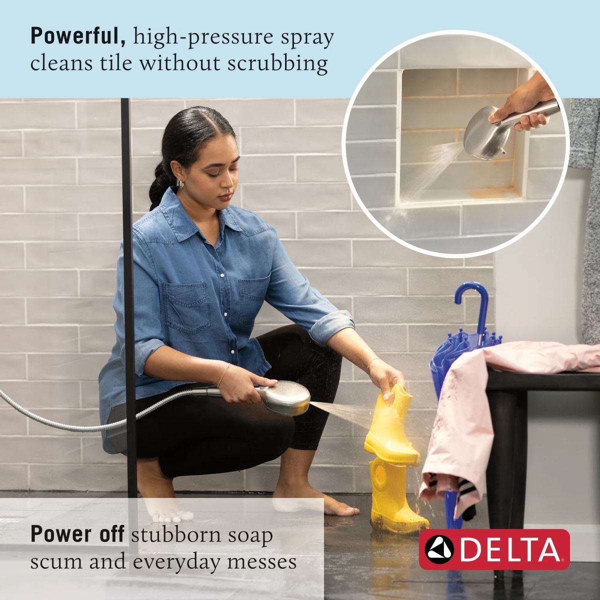 DELTA Universal Showering Components 6-Setting Hand Shower with Cleaning Spray — Spotshield Brushed Nickel