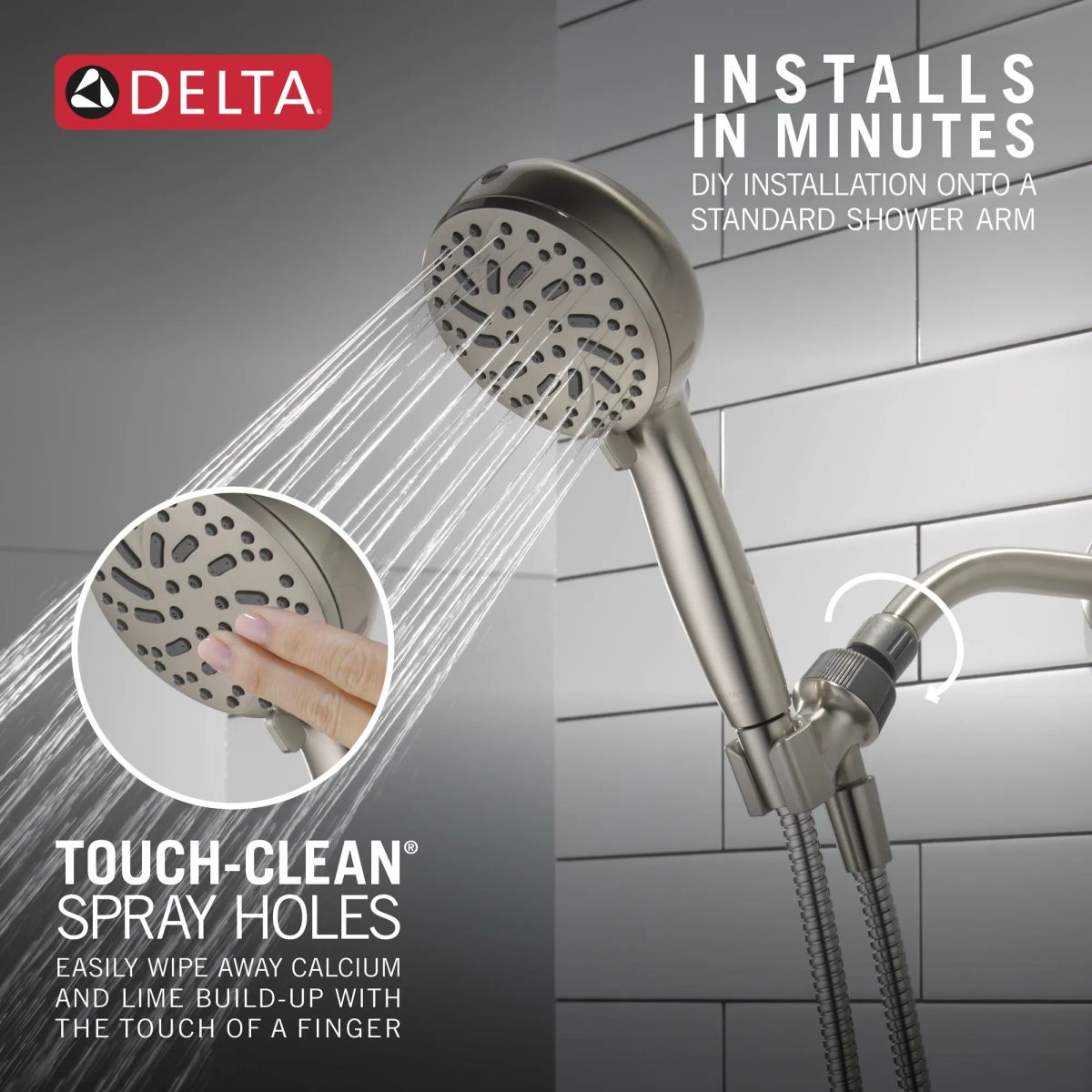 DELTA Universal Showering Components 6-Setting Hand Shower with Cleaning Spray — Spotshield Brushed Nickel
