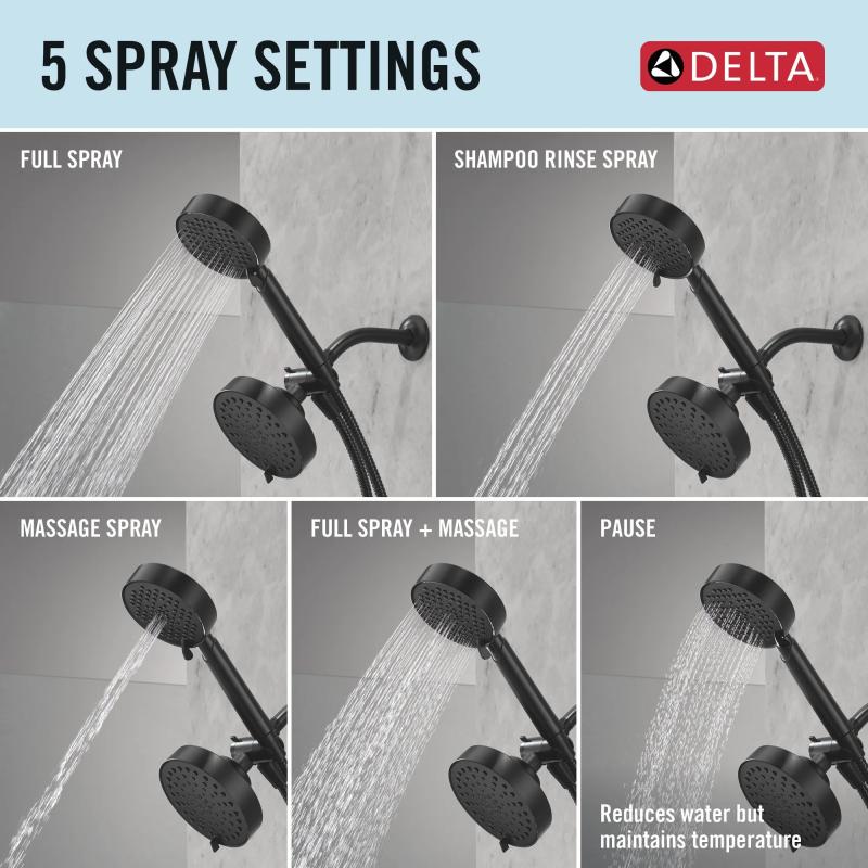 DELTA Universal Showering Components 5-Setting Two-in-One Combination Shower with Additional Mount — Matte Black