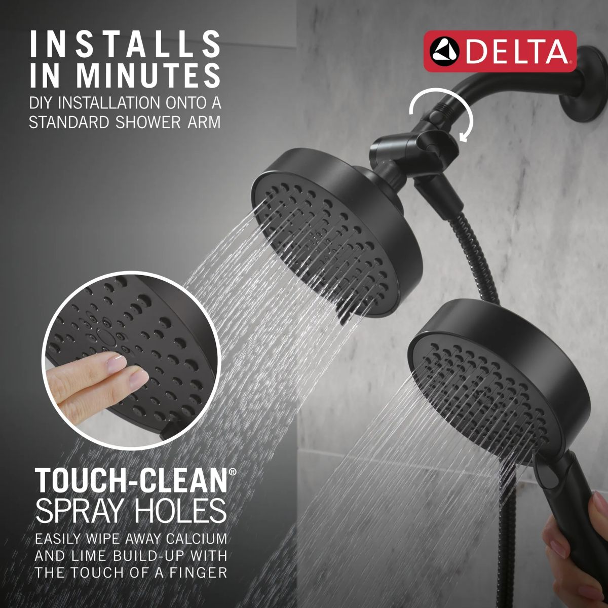 DELTA Universal Showering Components 5-Setting Two-in-One Combination Shower with Additional Mount — Matte Black