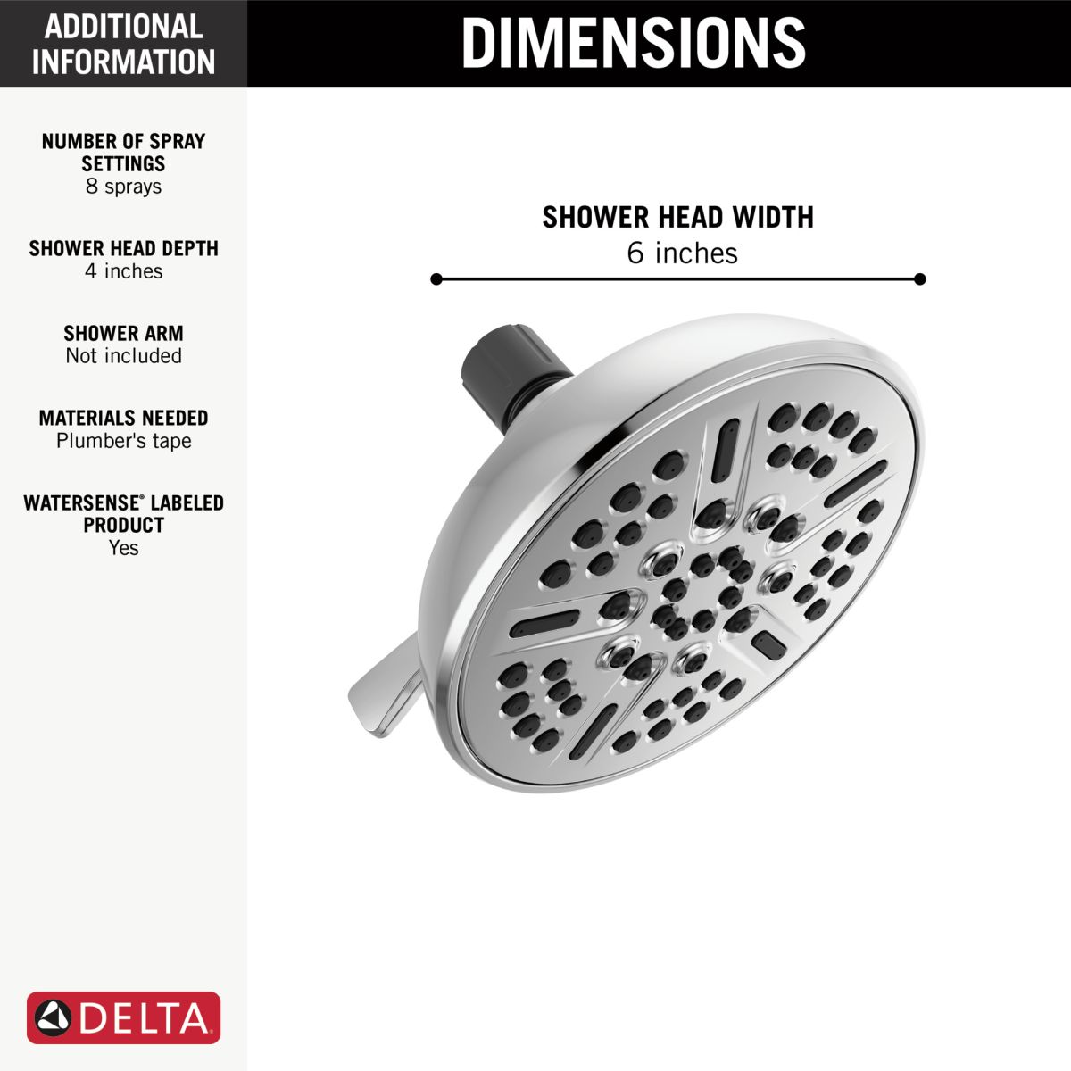 DELTA Universal Showering Components 8-Setting Shower Head — Chrome