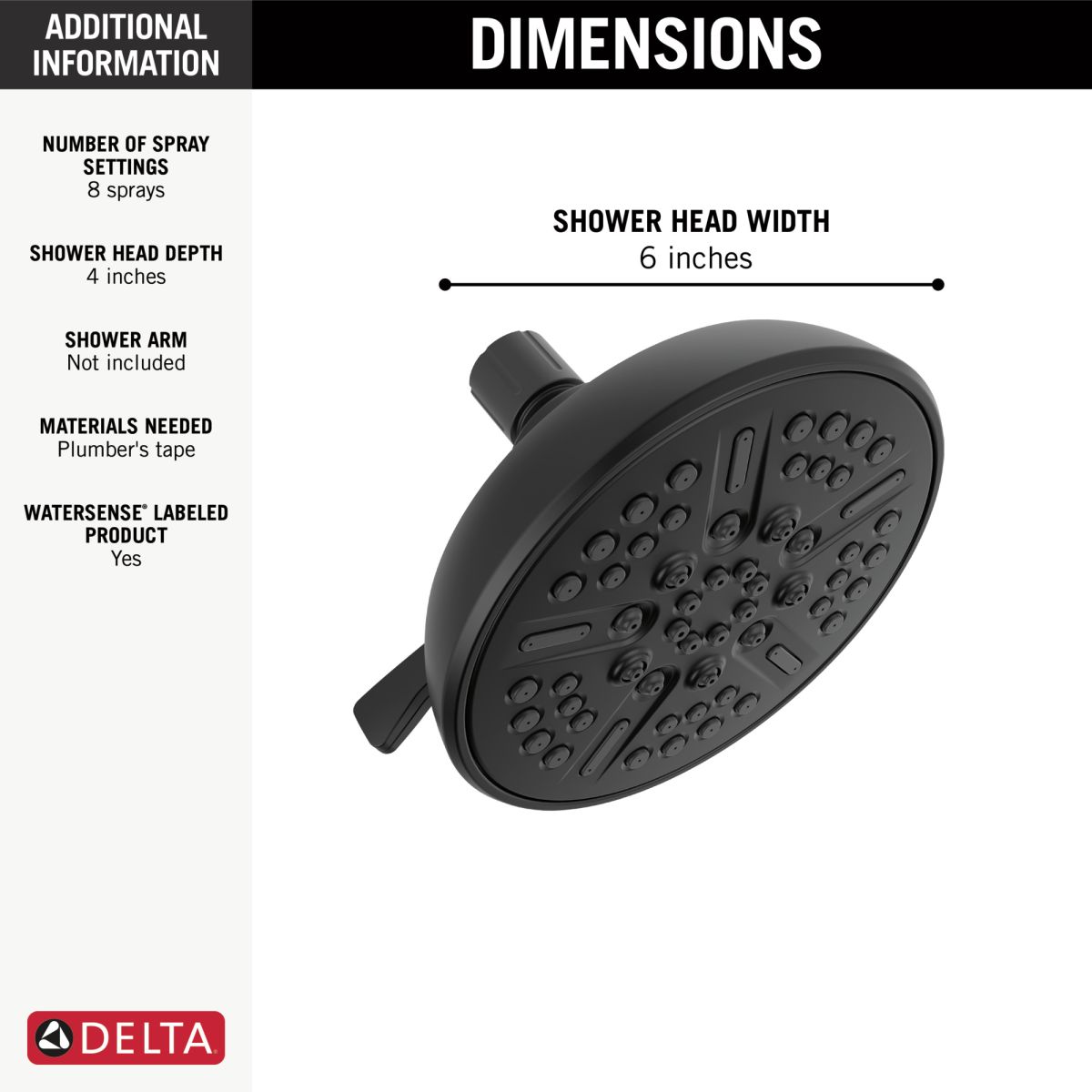 DELTA Universal Showering Components 8-Setting Shower Head — Matte Black