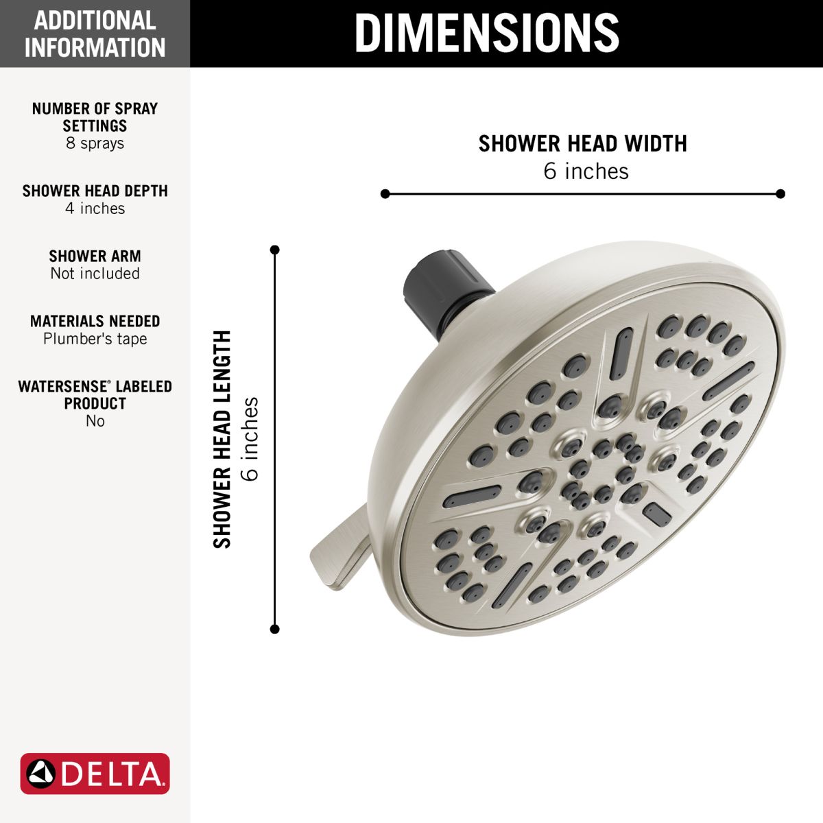 DELTA Universal Showering Components 8-Setting Shower Head — Spotshield Brushed Nickel