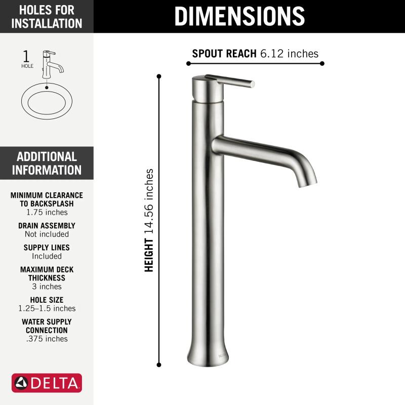 DELTA Trinsic Single Handle Vessel Bathroom Faucet — Stainless