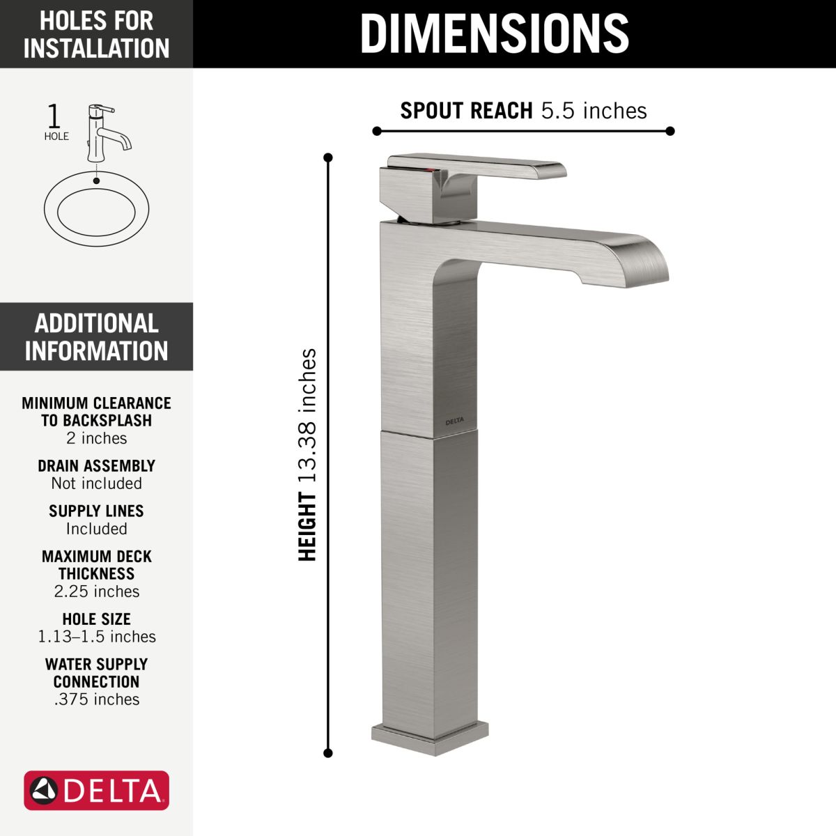 DELTA Ara Single Handle Vessel Bathroom Faucet — Stainless