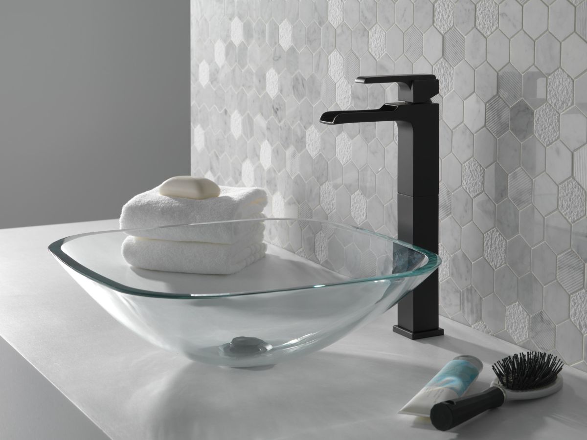 DELTA Ara Single Handle Vessel Channel Bathroom Faucet — Matte Black