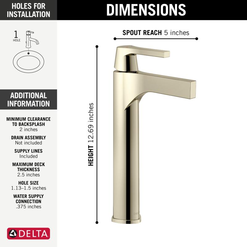 DELTA Zura Single Handle Vessel Bathroom Faucet — Polished Nickel