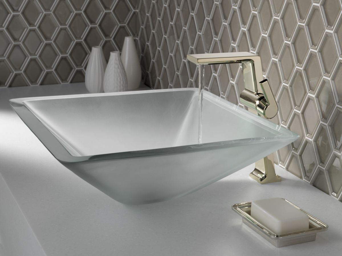 DELTA Pivotal Single Handle Vessel Bathroom Faucet — Lumicoat® Polished Nickel