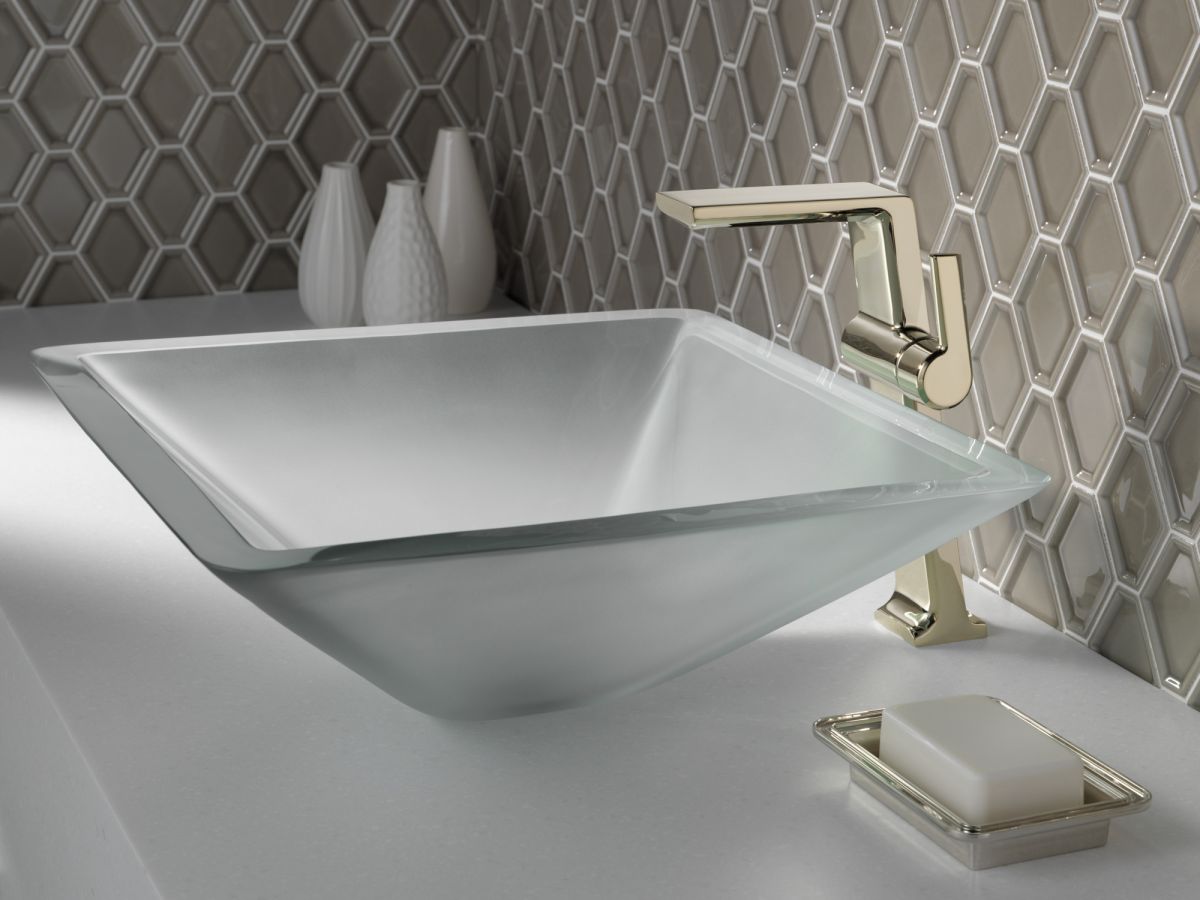 DELTA Pivotal Single Handle Vessel Bathroom Faucet — Lumicoat® Polished Nickel