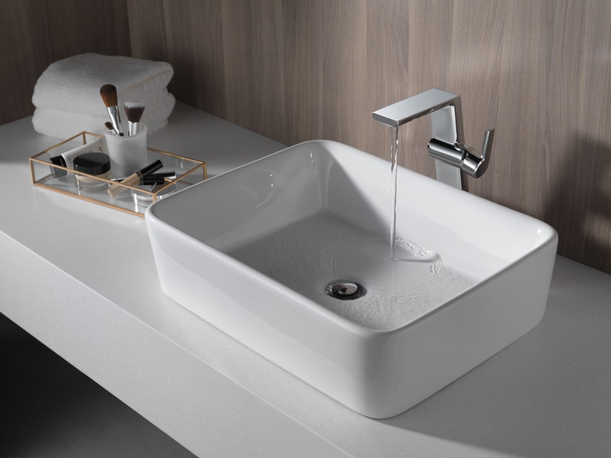 DELTA Pivotal Single Handle Vessel Bathroom Faucet — Lumicoat® Chrome