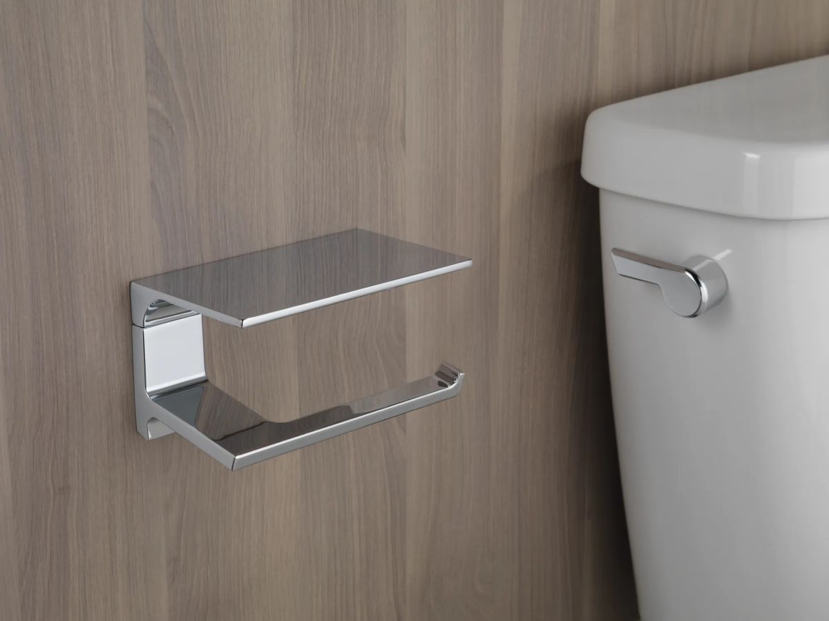 DELTA Pivotal Tissue Holder with Shelf — Chrome