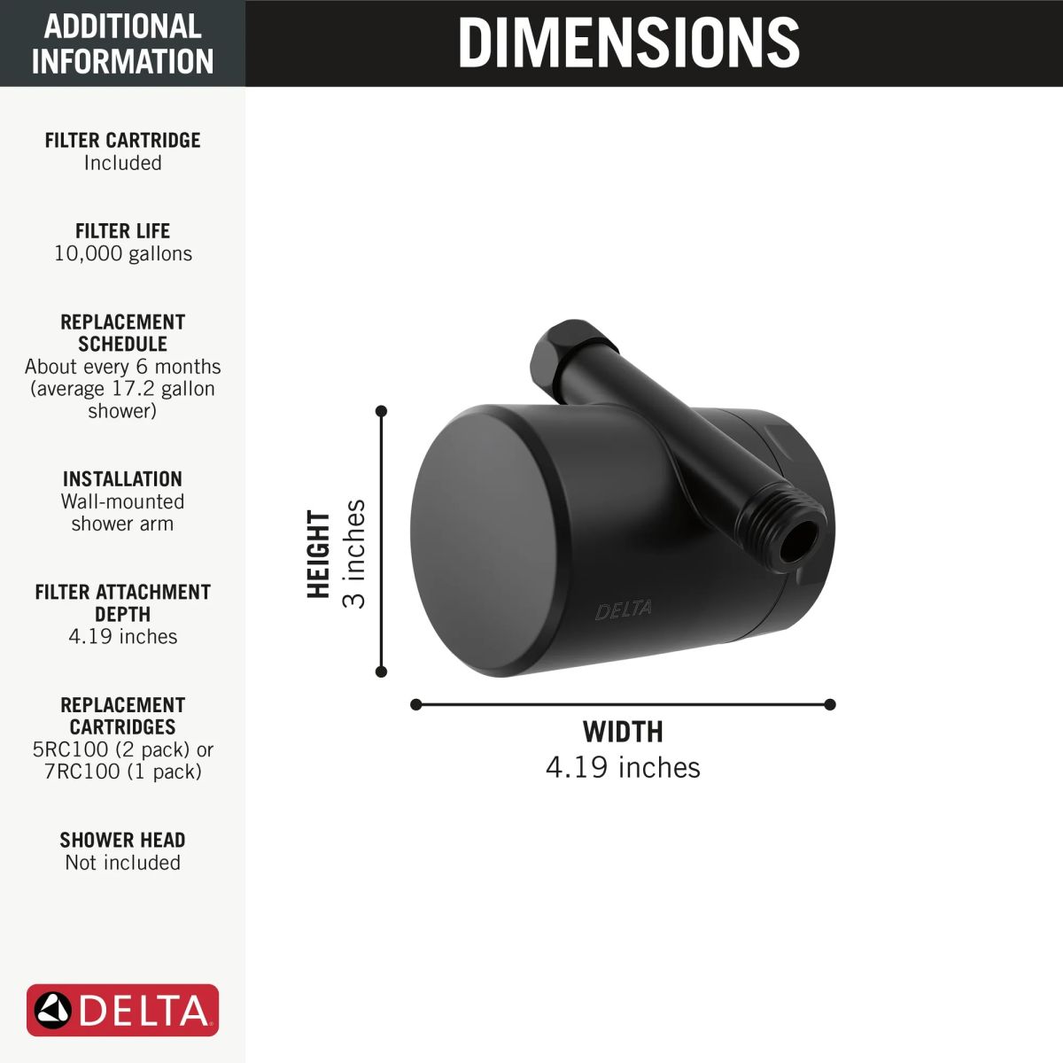 DELTA Clarifi Standard Shower Filter Attachment — Matte Black