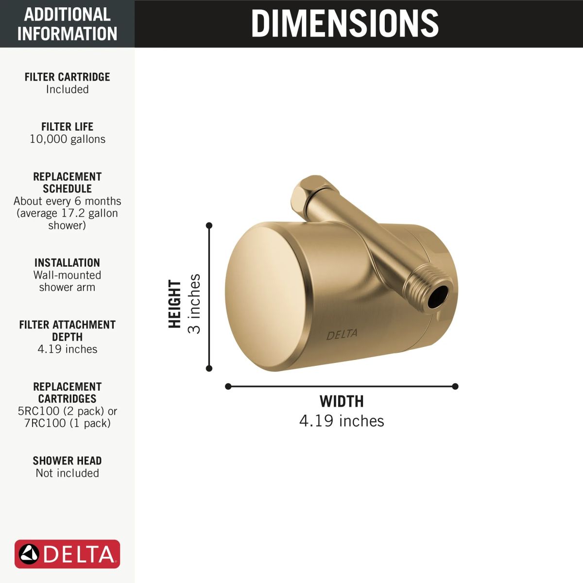 DELTA Clarifi Standard Shower Filter Attachment — Champagne Bronze
