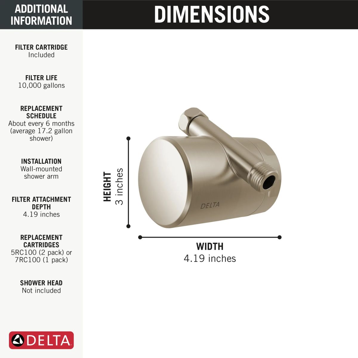 DELTA Clarifi Standard Shower Filter Attachment — Spotshield Brushed Nickel