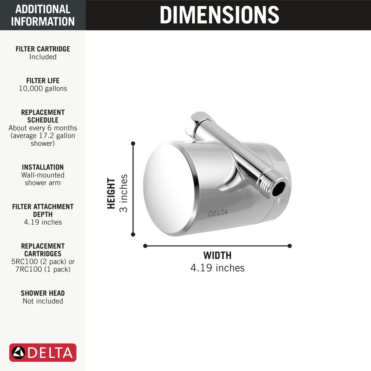 DELTA Clarifi Standard Shower Filter Attachment — Chrome