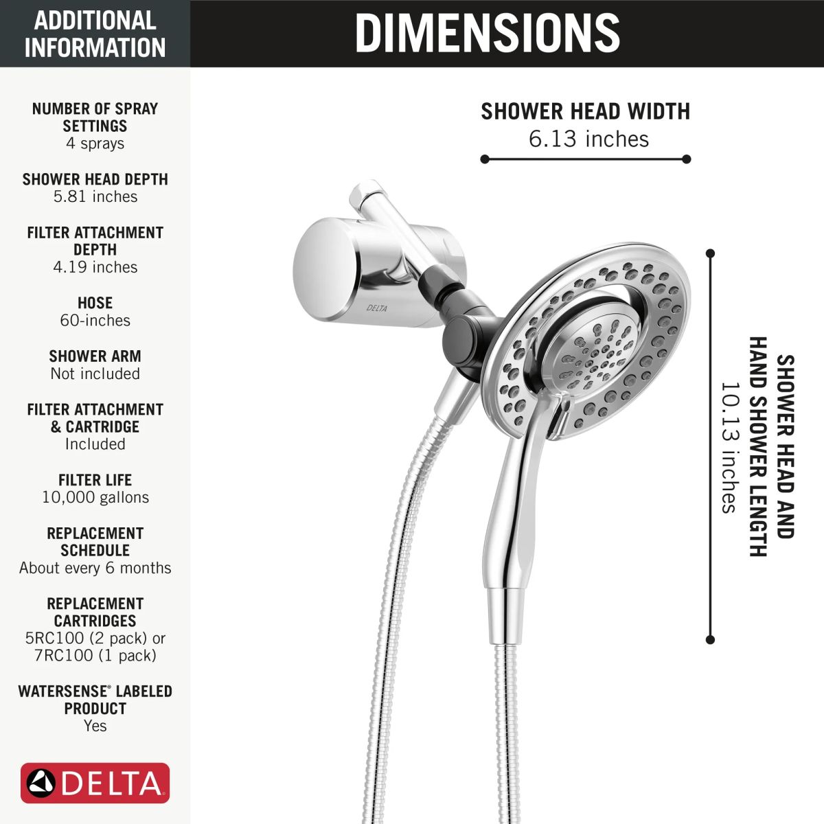 DELTA Clarifi Shower Filter Attachment with 4-Setting In2ition — Chrome