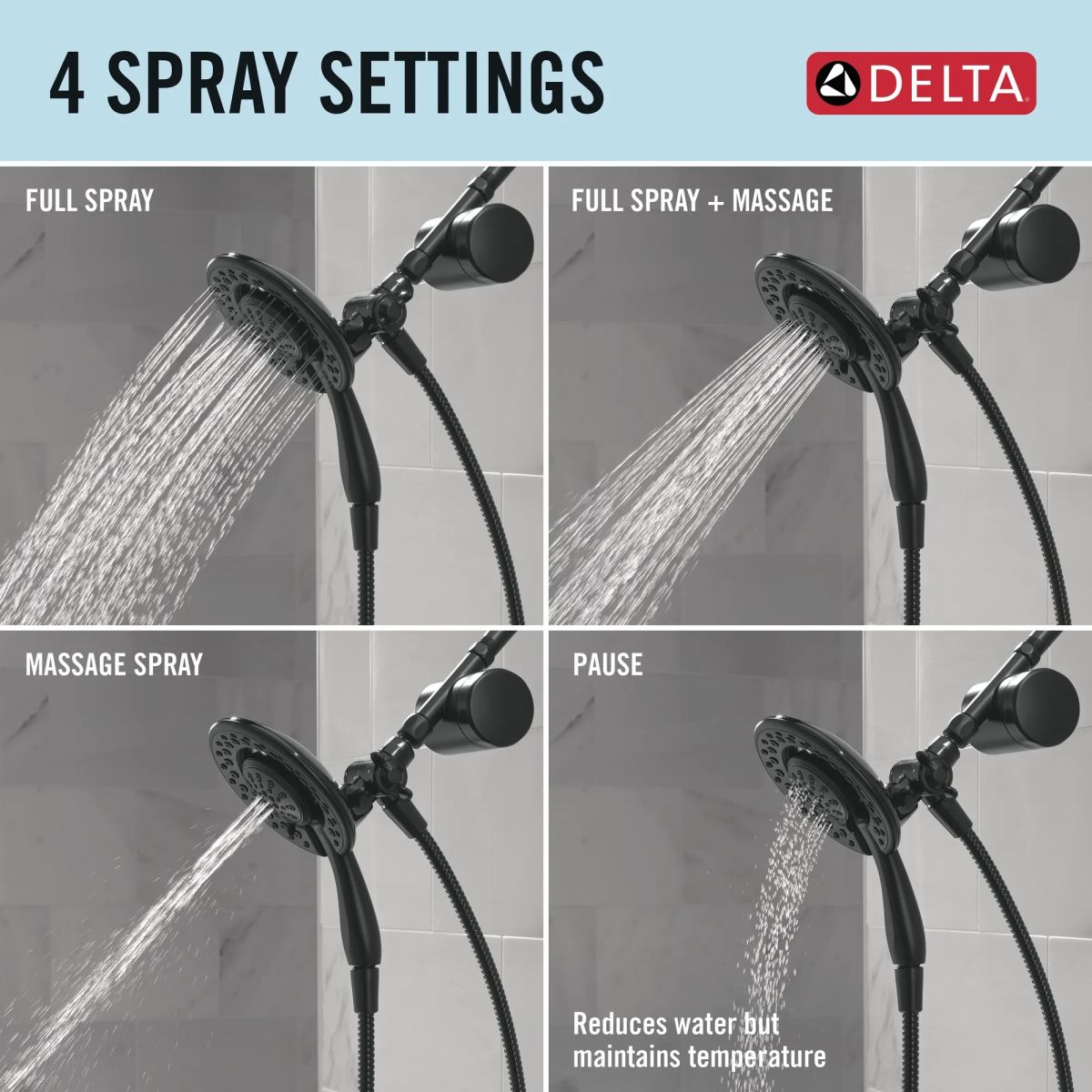 DELTA Clarifi Shower Filter Attachment with 4-Setting In2ition — Matte Black