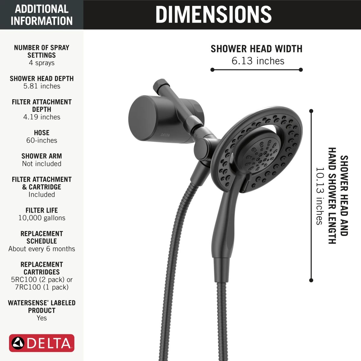 DELTA Clarifi Shower Filter Attachment with 4-Setting In2ition — Matte Black