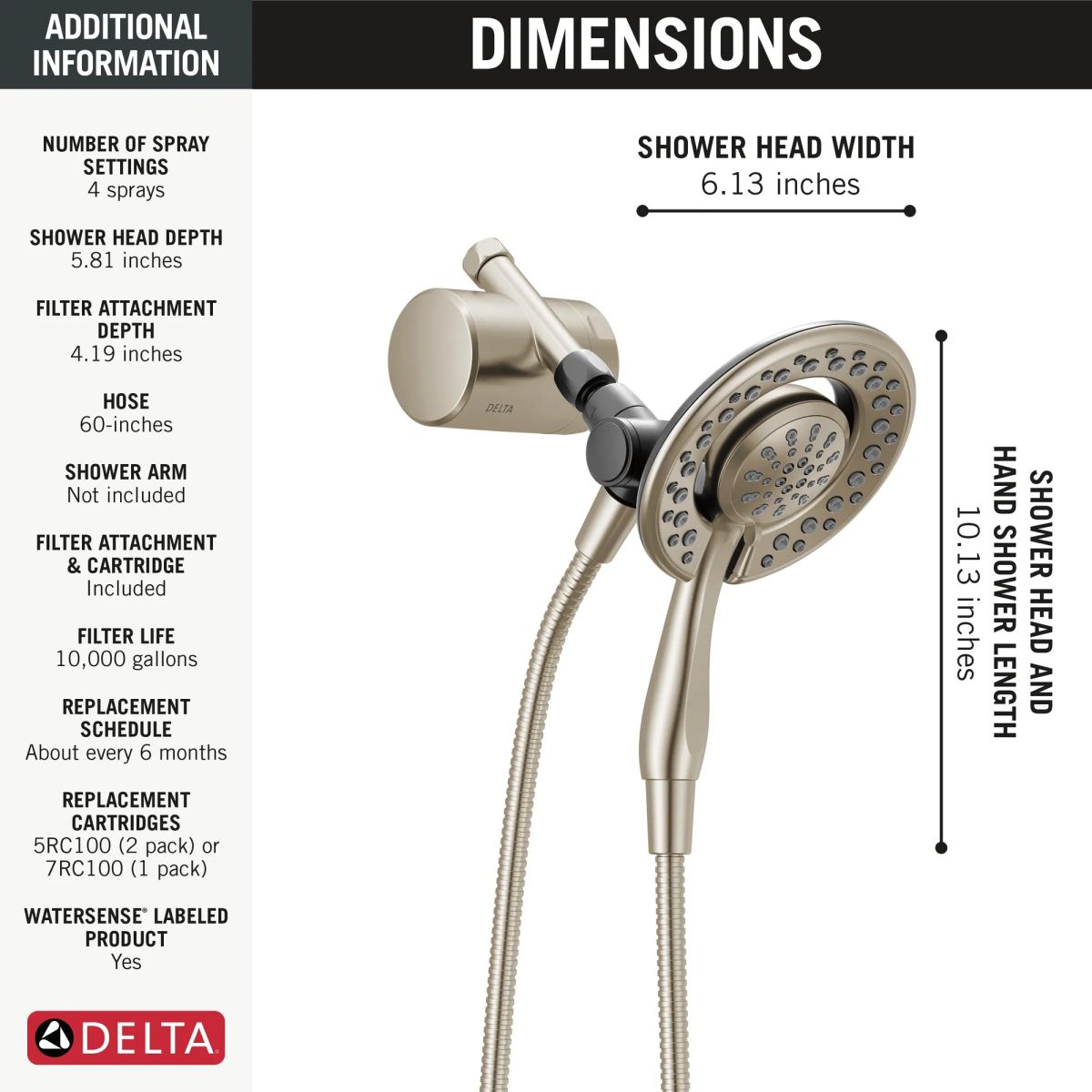 DELTA Clarifi Shower Filter Attachment with 4-Setting In2ition — Spotshield Brushed Nickel