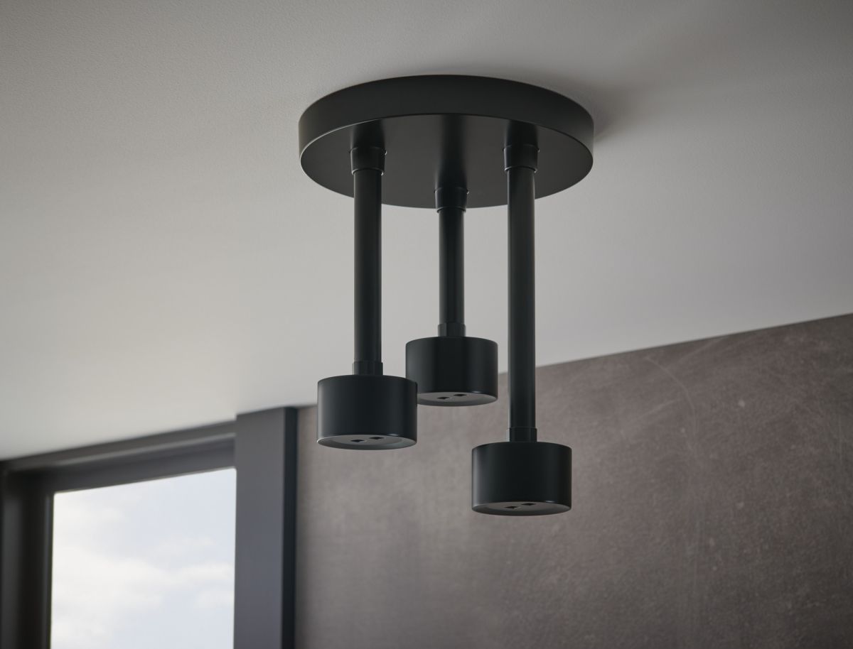 BRIZO Essential Shower Linear Round Single-Function H2Okinetic Pendant Raincan Shower Head — Matte Black